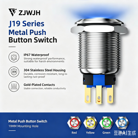 19mm metal stainless push button switch 12/24/220V led power switch