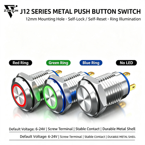 12mm push button switch ring illuminated momentary/latching switch  Stainless Steel 1 Normally Open with Ring Led