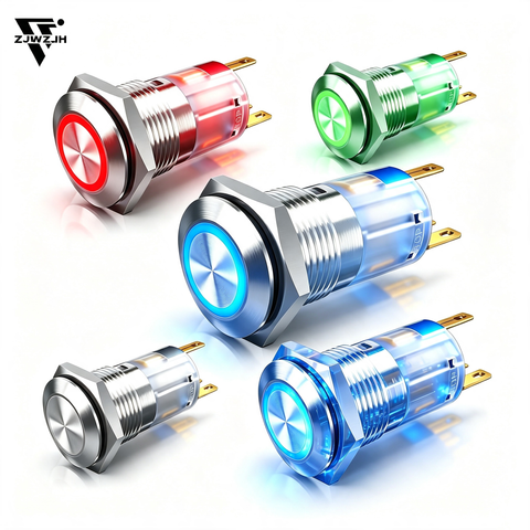 16mm led push button switch metal power ring illuminated switch