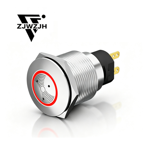19/22mm metal buzzer Red LED 12/24V Buzzer Alarm Indicator Light Lamp 304-Stainless Steel Metal Signal Pilot Mounting Hole with 85dB Sound