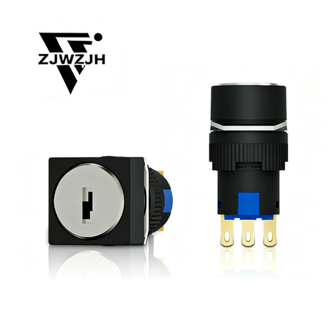 16mm Rotary Key Switch ON‑Off‑ON Latching Keylock Switch, 5A 5V‑250V, Keys Removable 2positions/3positions