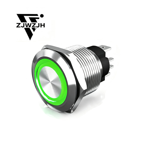 16mm metal push button switch 15Amp 16mm Latching Push Button Switch 12V-24VDC IP67 Waterproof; SPST 1NO, with LED Angel Eye Light; Stainless Steel 304 Power Button