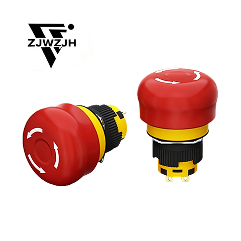 16/22mm Plastic Emergency Stop Switch Self Locking Latching Button Red Mushroom Head Switch(Small Head 1NO1NC)