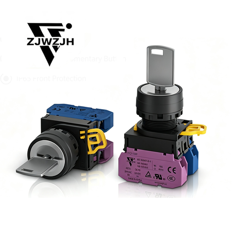 22mm key switch momentary/latching 2positions/3positions 10Amp  DPDT 22mm Hole Latching Industrial Grade, Durable & Reliable, Pull Out Key from Middle