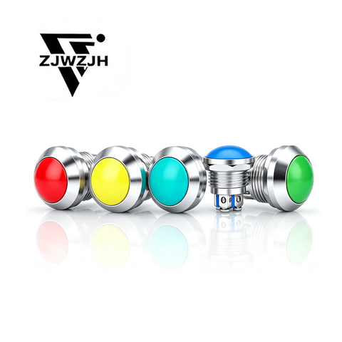 12mm big head push button switch momentary Metal Push Button Switch 1NO SPST Waterproof for Cars,Boat,Truck (Silver Shell, Ball-Head Button,2-Pin)