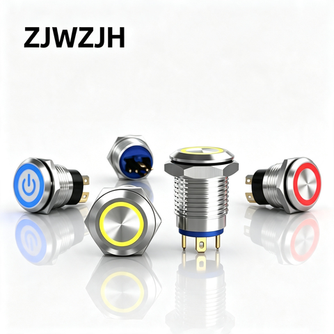 12mm push button switch ring illuminated momentary/latching switch  Stainless Steel 1 Normally Open with Ring Led