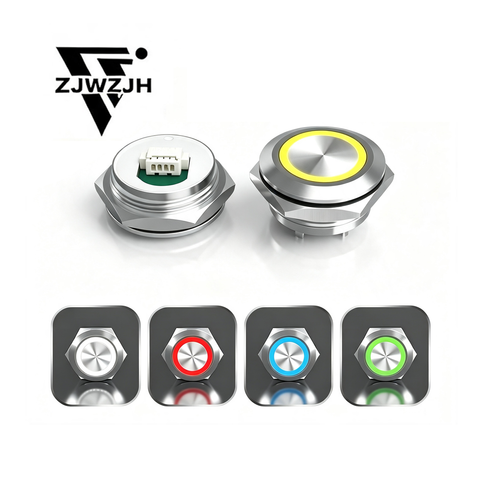 19mm Ultra-Thin Momentary Push Button Switch 12v 24v IP67 Waterproof Short Touch Button Switch with Plug-in Quick Connect Terminals(Red or Green or Blue,Silver Shell)