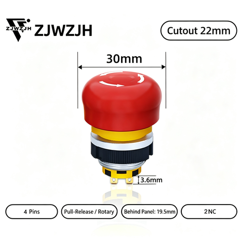 16/22mm Plastic Emergency Stop Switch Self Locking Latching Button Red Mushroom Head Switch(Small Head 1NO1NC)
