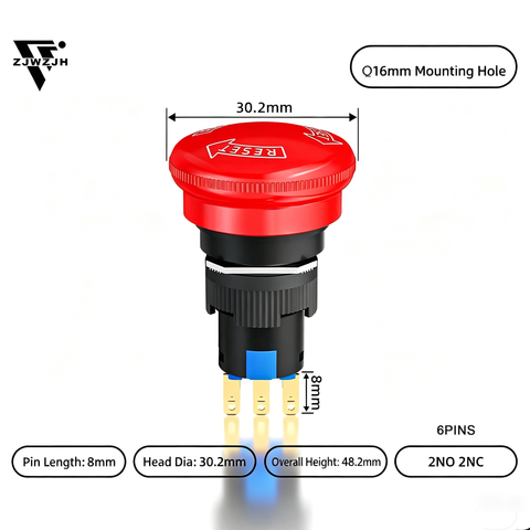16mm mushroom ,small head emergency stop switch plastic button switch