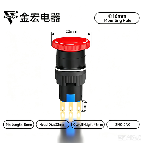 16mm mushroom ,small head emergency stop switch plastic button switch