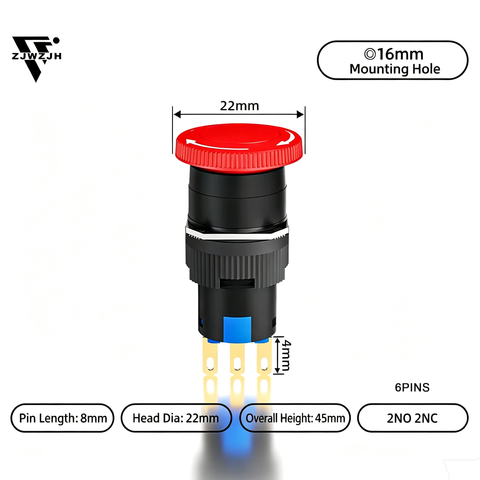 16mm mushroom ,small head emergency stop switch plastic button switch