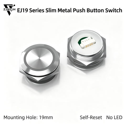 19mm Ultra-Thin Momentary Push Button Switch 12v 24v IP67 Waterproof Short Touch Button Switch with Plug-in Quick Connect Terminals(Red or Green or Blue,Silver Shell)