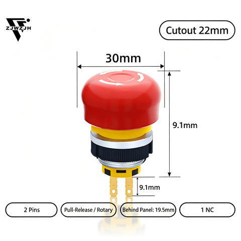 16/22mm Plastic Emergency Stop Switch Self Locking Latching Button Red Mushroom Head Switch(Small Head 1NO1NC)