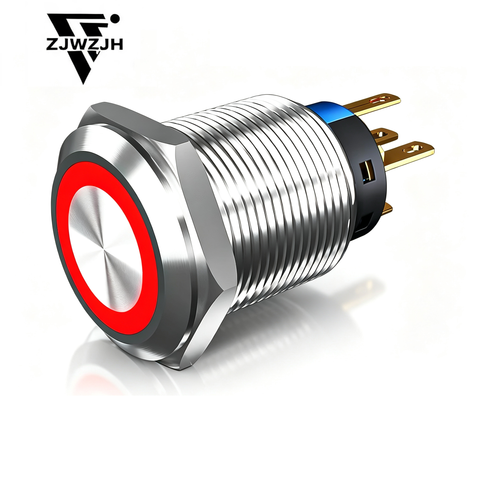 19MM Momentary/latching Push Button Switch 12V-24V Ring Led 1NO 1NC Self-Reset ON/Off Metal Shell Waterproof