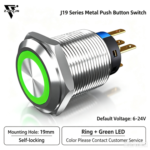 19mm metal stainless push button switch 12/24/220V led power switch