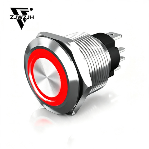 16mm metal push button switch 15Amp 16mm Latching Push Button Switch 12V-24VDC IP67 Waterproof; SPST 1NO, with LED Angel Eye Light; Stainless Steel 304 Power Button
