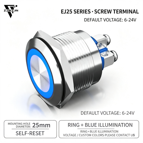 25mm led Momentary Screw Terminals metal push button switch Stainless Steel