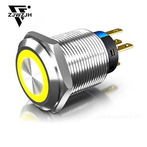 19MM Momentary/latching Push Button Switch 12V-24V Ring Led 1NO 1NC Self-Reset ON/Off Metal Shell Waterproof