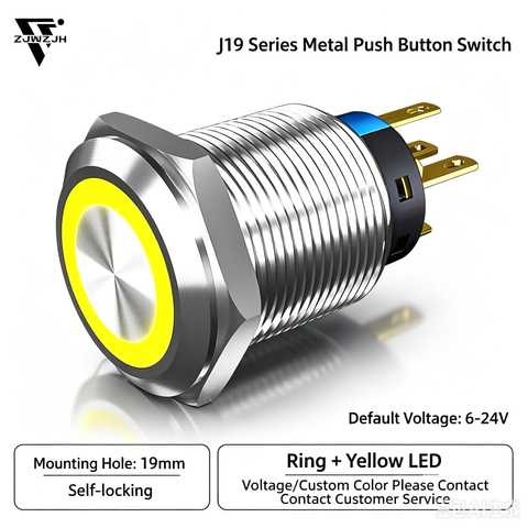 19mm metal stainless push button switch 12/24/220V led power switch