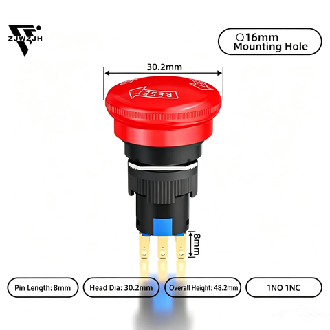 16mm mushroom ,small head emergency stop switch plastic button switch