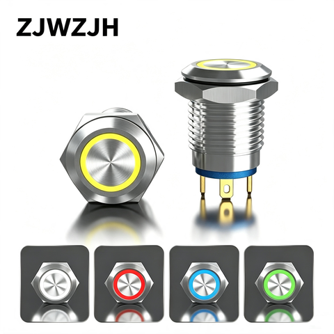 12mm push button switch ring illuminated momentary/latching switch  Stainless Steel 1 Normally Open with Ring Led